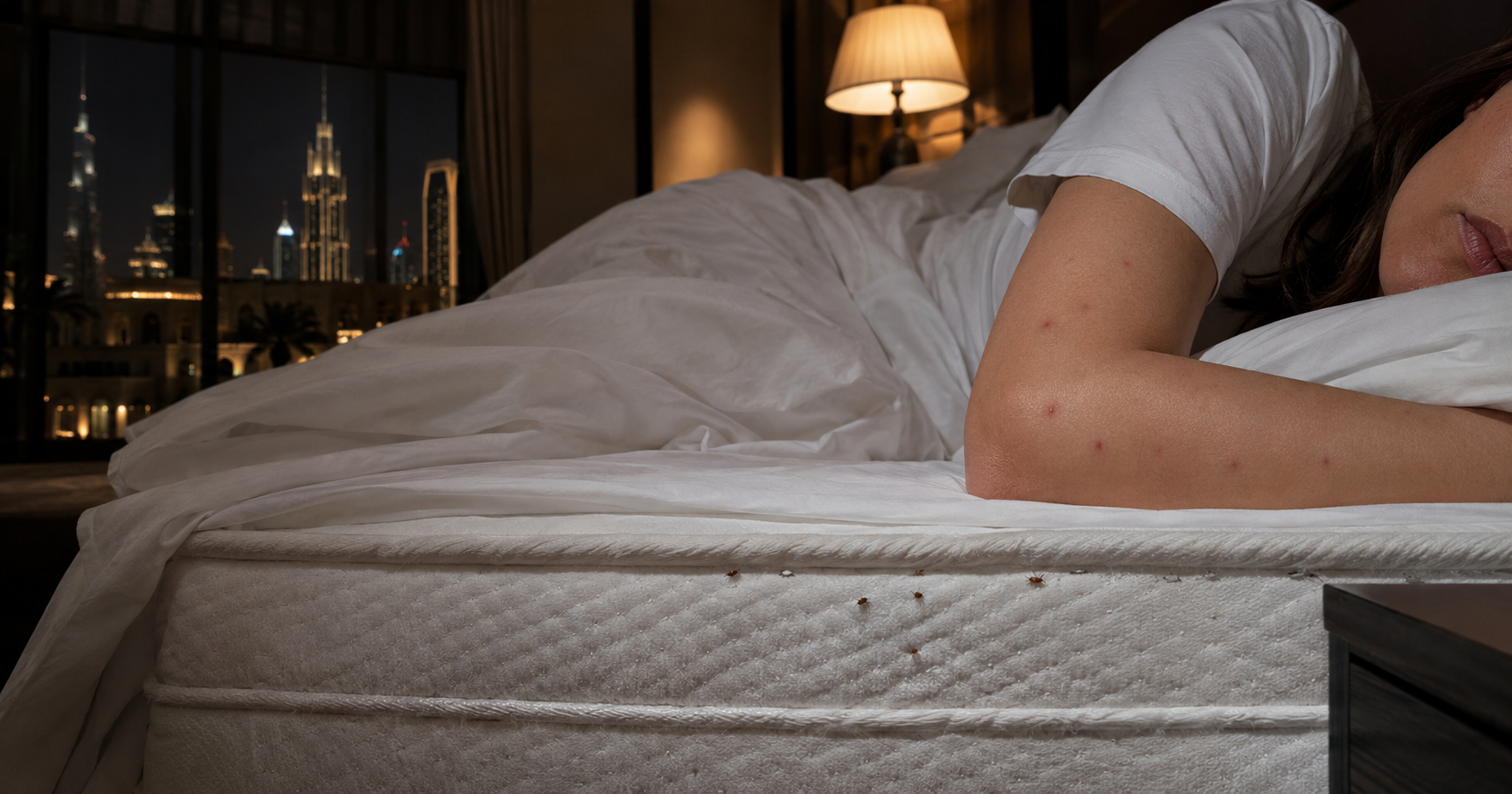 Bed bugs on mattress in Dubai villa bedroom