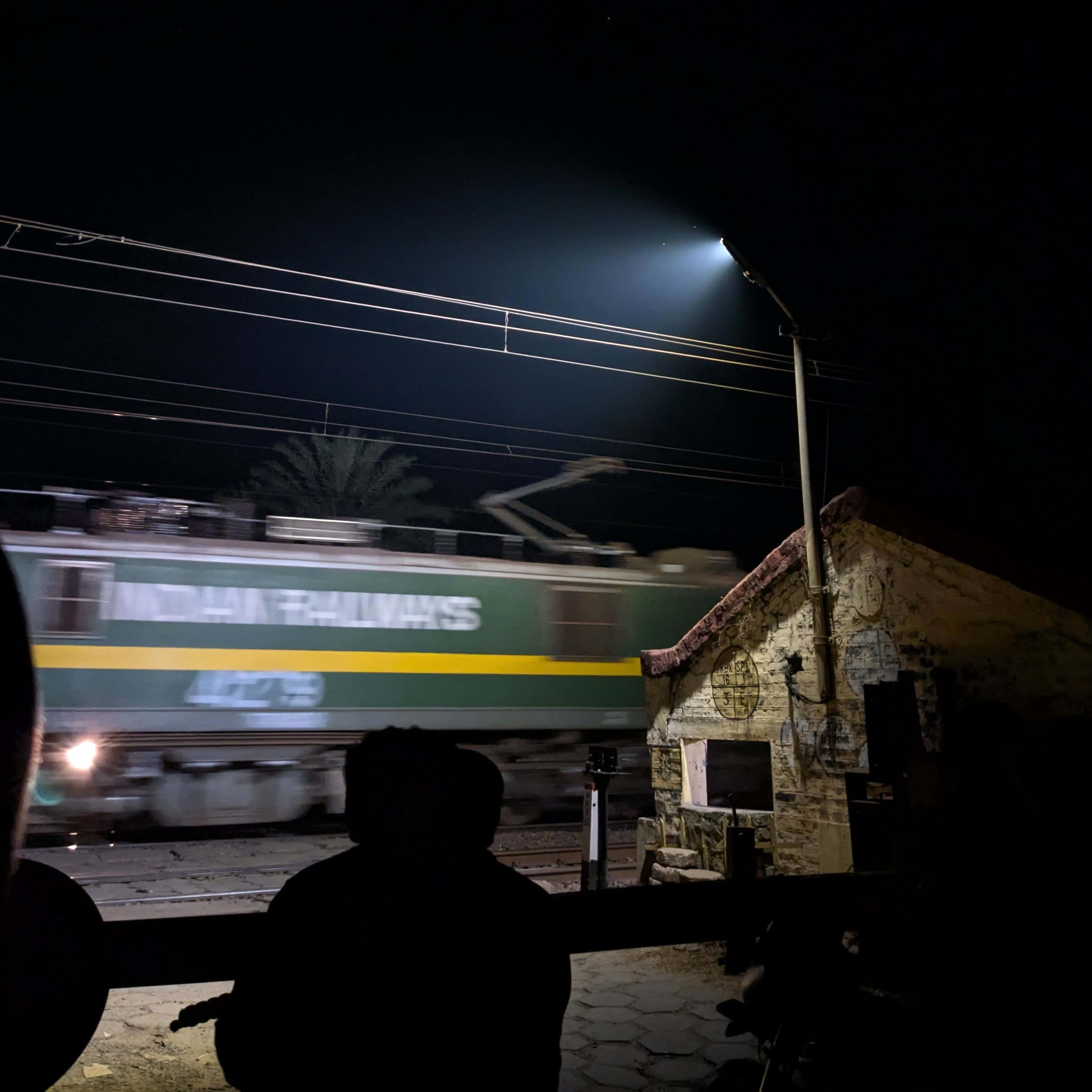 Moving train at night