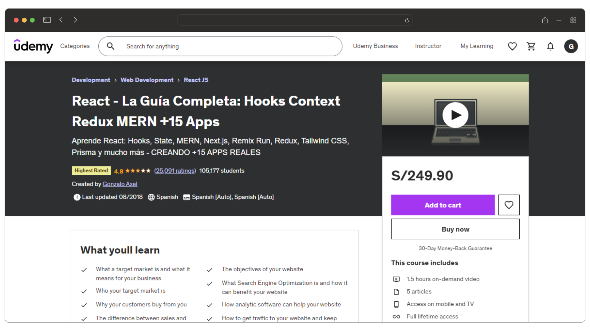 Clon de Udemy solo frontend UI