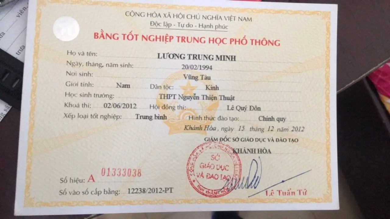 Làm Bằng Cấp 3 Giá 1 Triệu - Uy Tín, An Toàn, Phôi Thật