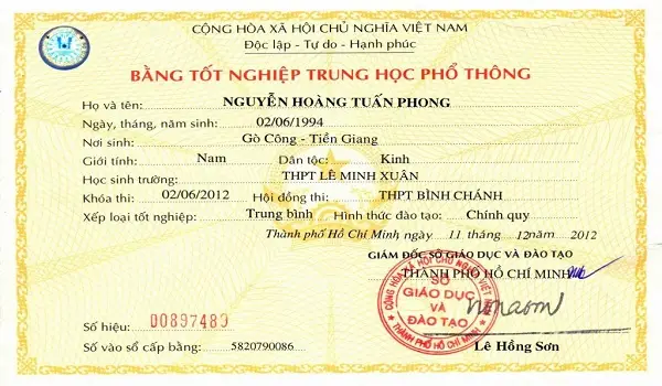 Làm Bằng Cấp 3 Giá 1 Triệu - Uy Tín, An Toàn, Phôi Thật