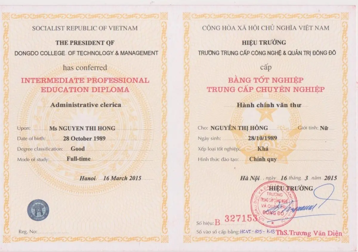 Làm Bằng Trung Cấp Uy Tín, Giá Rẻ, Bảo Hành 35 Năm - Làm Bằng VIP