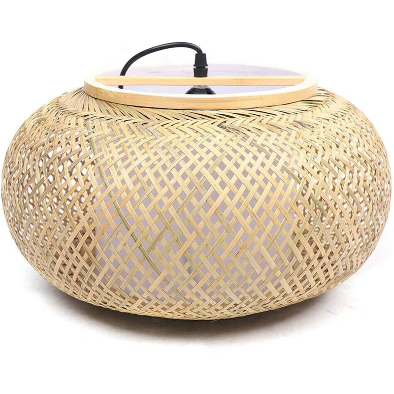 Rustic Bamboo Lantern Pendant Cage — hanging over a dining table