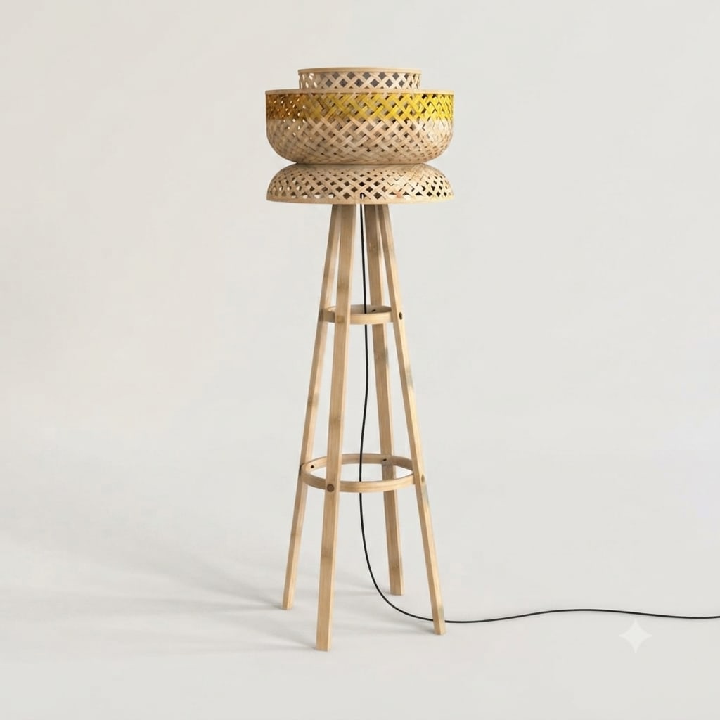 Handwoven Bamboo Floor Lamp — warm ambient glow in a dim-lit corner thumbnail 4