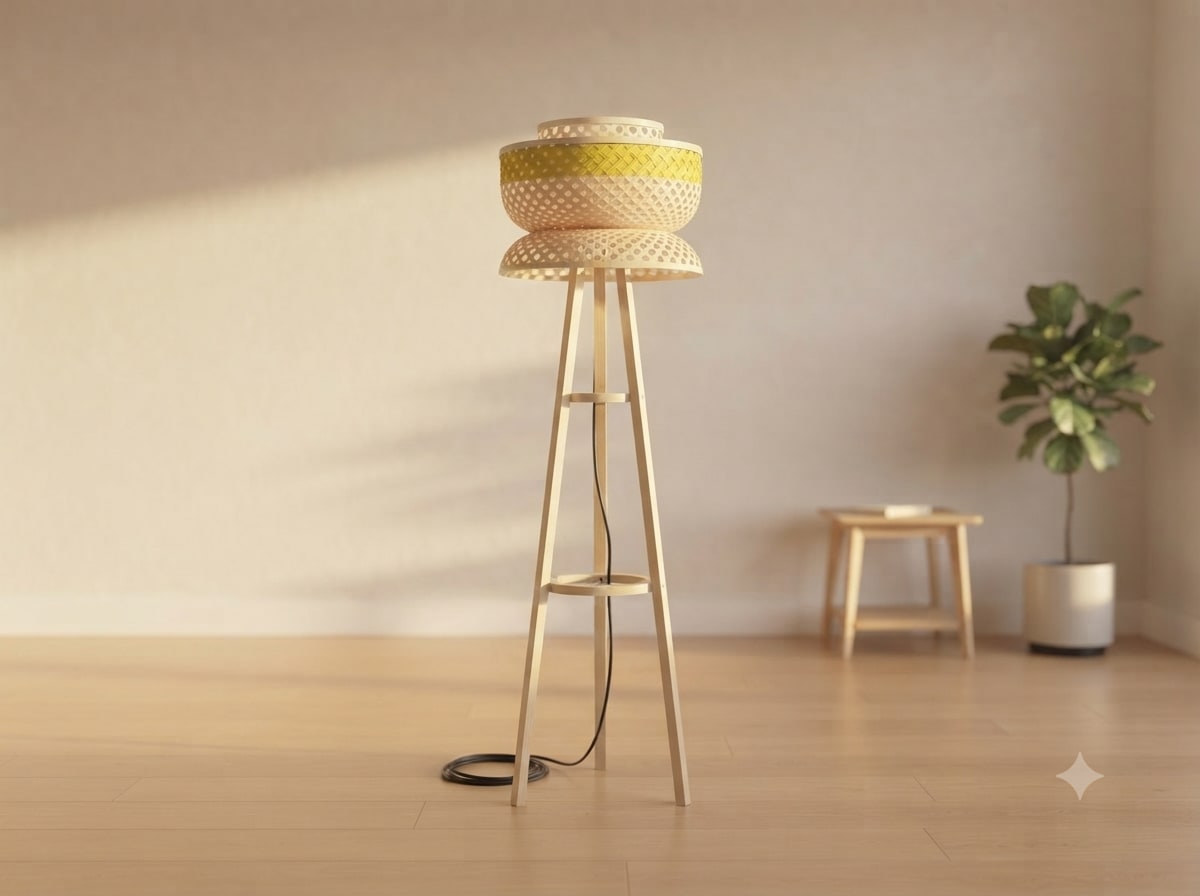 Handwoven Bamboo Floor Lamp — close-up of natural rattan texture thumbnail 2