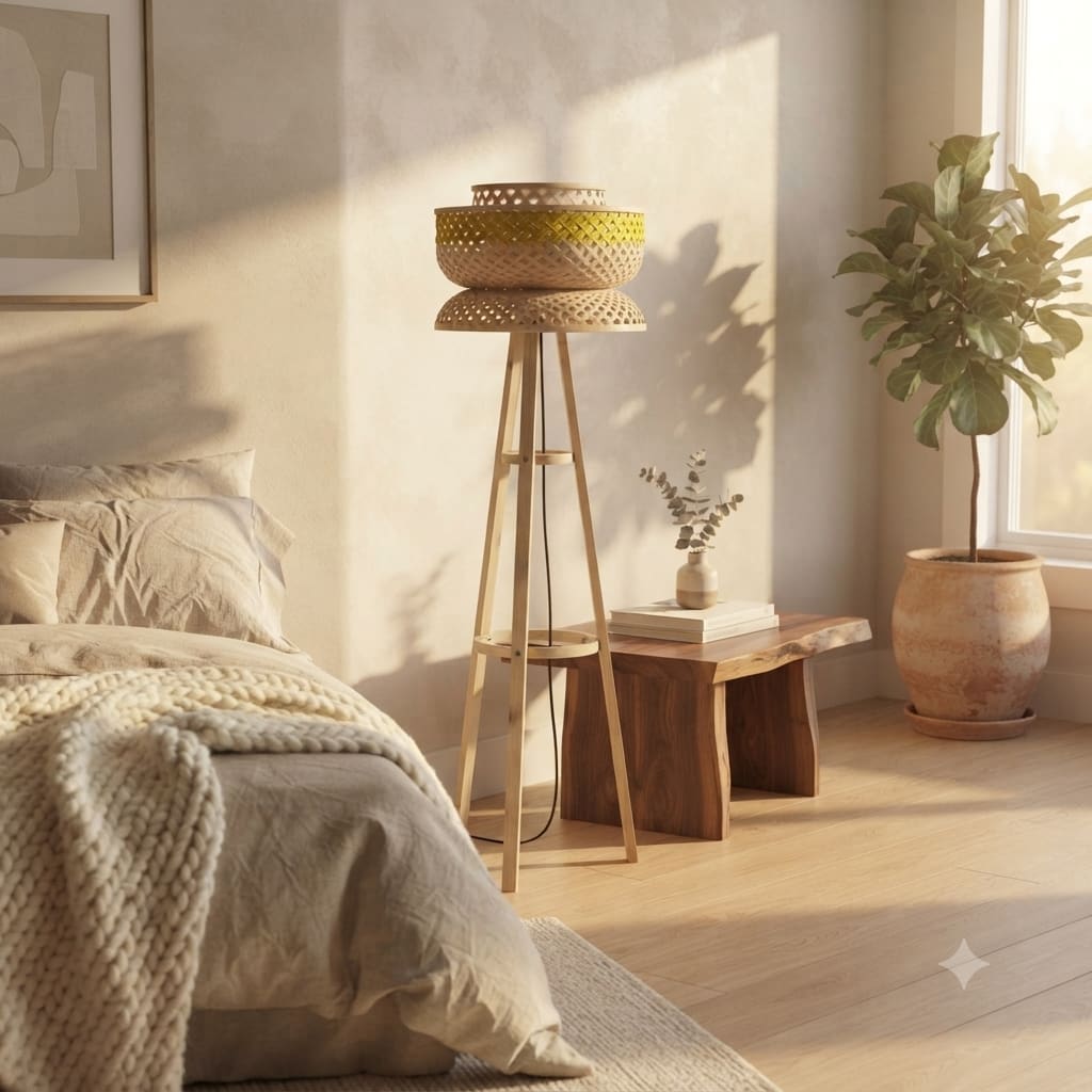 Handwoven Bamboo Floor Lamp — Japandi-style bedroom styling thumbnail 5