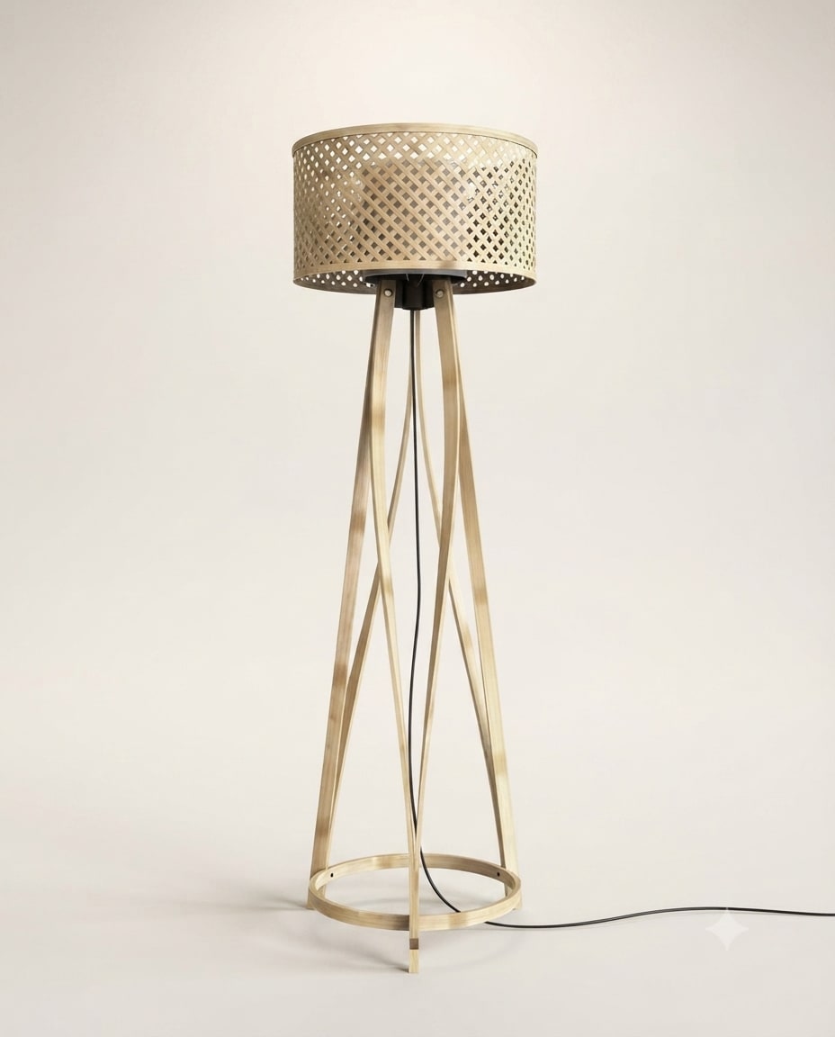Natural Bamboo Standing Floor Lamp — close-up of natural rattan texture thumbnail 5