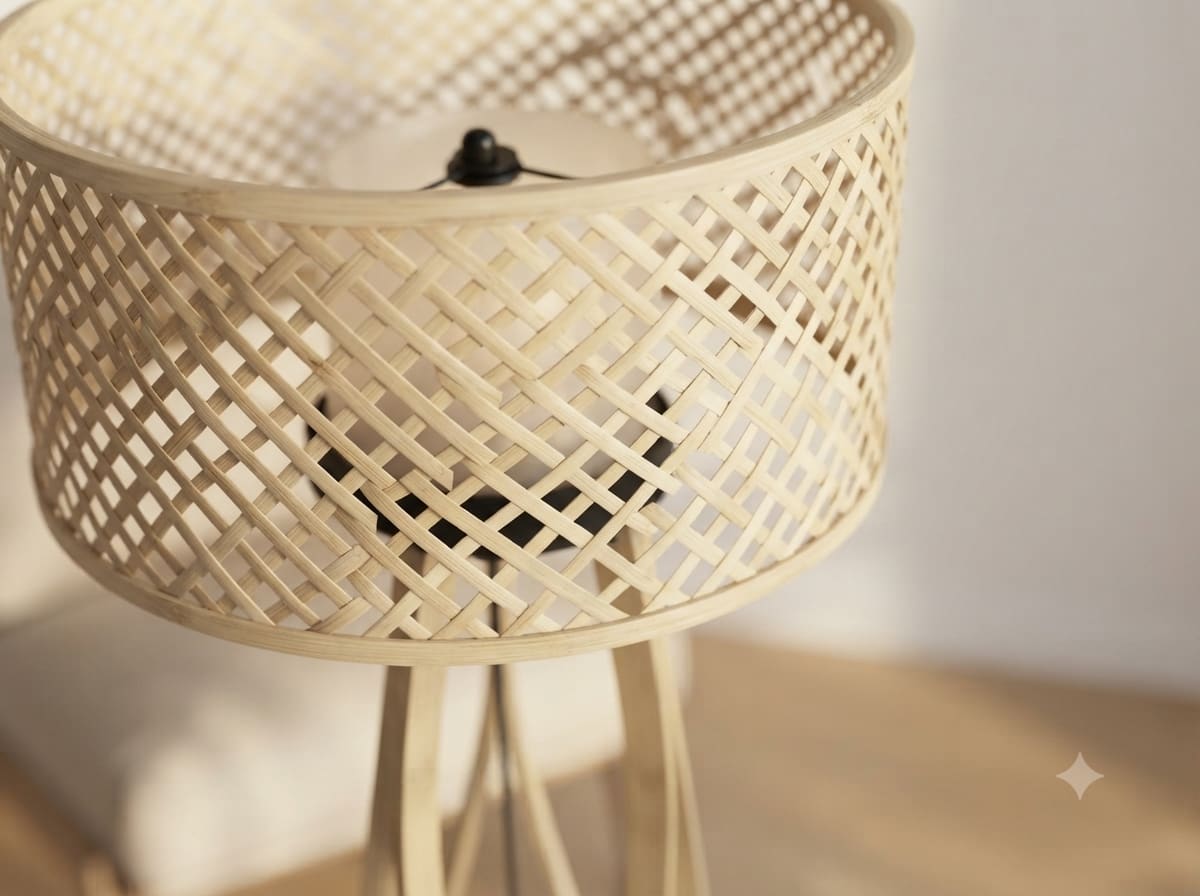 Natural Bamboo Standing Floor Lamp — warm ambient glow in a dim-lit corner thumbnail 3