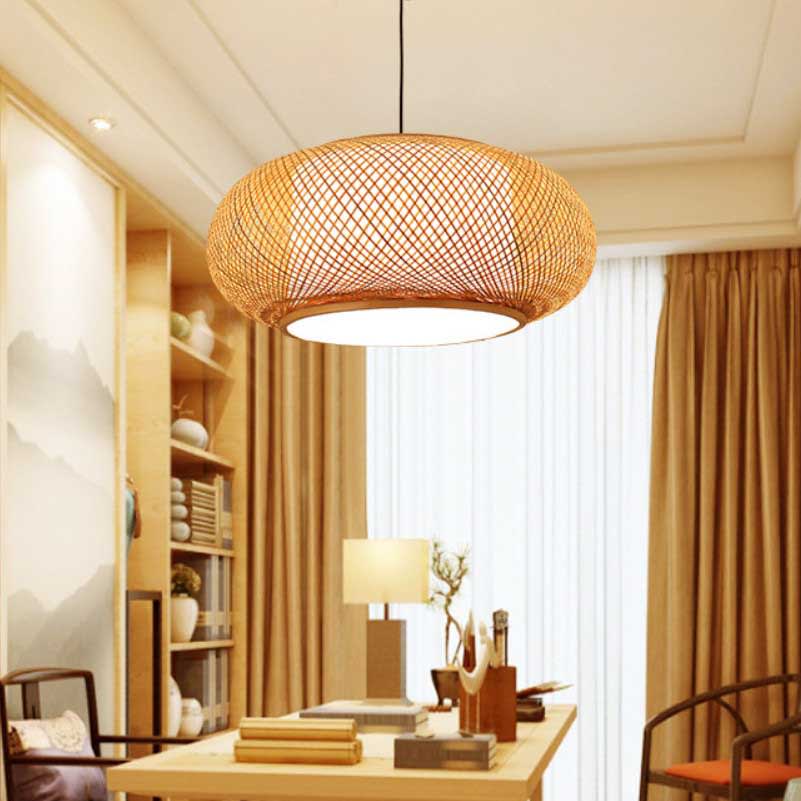 Welty Rustic Bamboo Rattan Lantern Pendant — warm ambient glow at dusk thumbnail 4