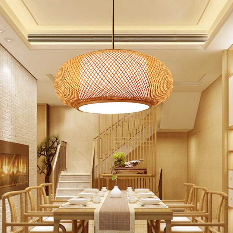 Welty Rustic Bamboo Rattan Lantern Pendant — boho living room ceiling styling thumbnail 5