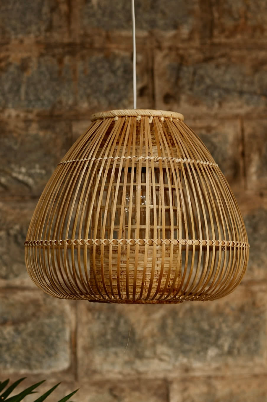 Teardrop Bamboo Pendant Lamp — close-up of the handwoven bamboo weave thumbnail 2