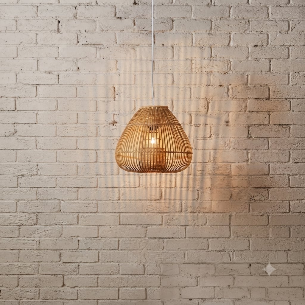 Teardrop Bamboo Pendant Lamp — styled in a café interior thumbnail 3