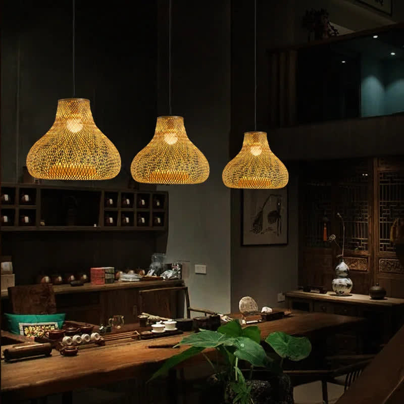 Handcrafted Bamboo Cage Pendant Light — styled in a café interior thumbnail 3