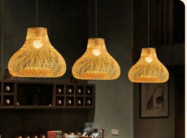 Handcrafted Bamboo Cage Pendant Light — boho living room ceiling styling thumbnail 5
