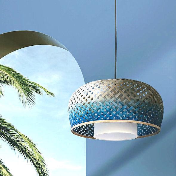 Tulip Bamboo Pendant Light — side profile showing the rattan cage shade thumbnail 2