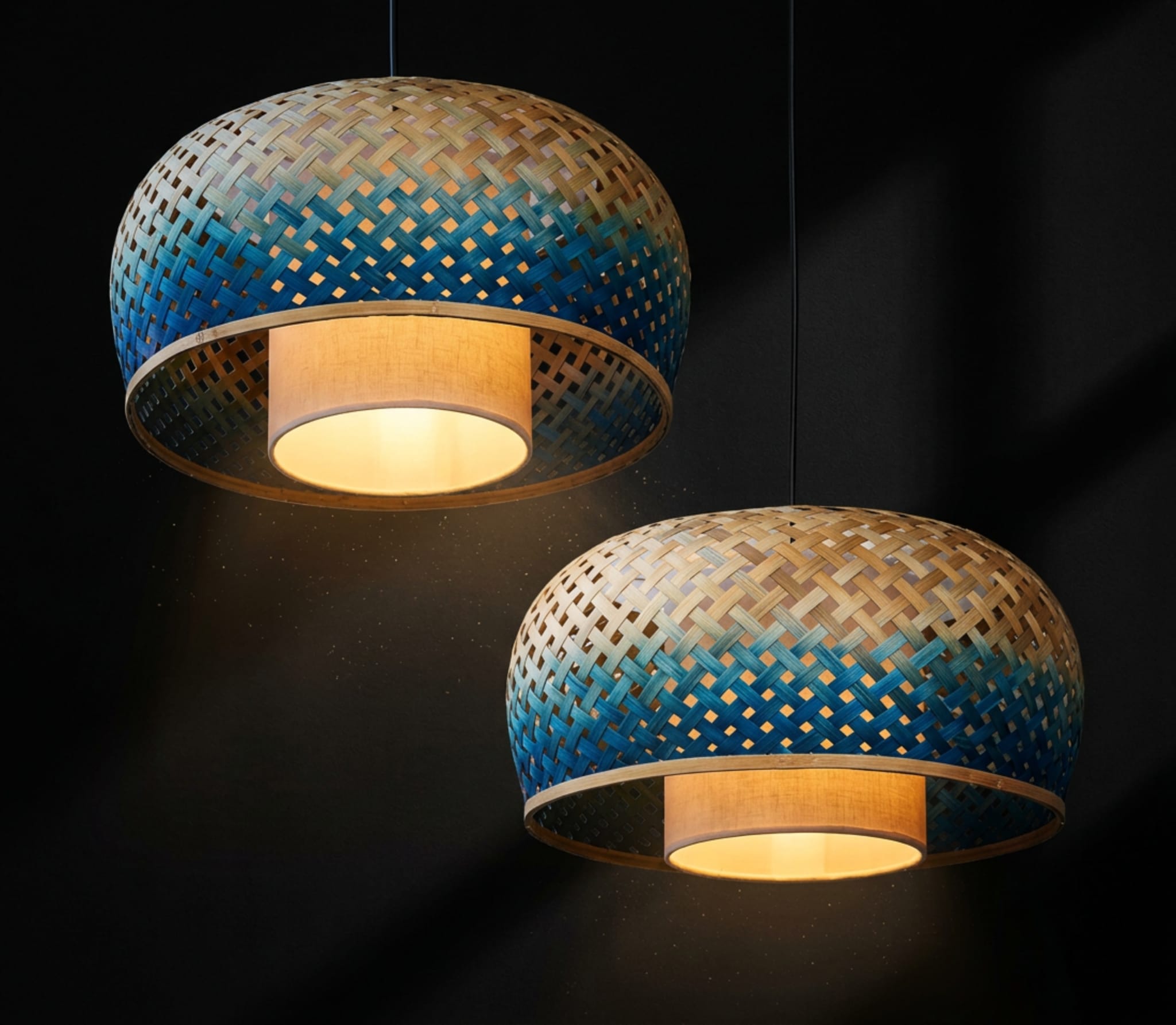 Tulip Bamboo Pendant Light — close-up of the handwoven bamboo weave thumbnail 6