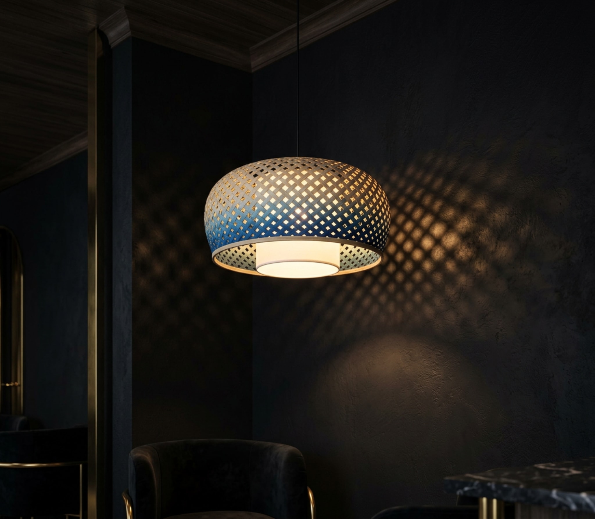 Tulip Bamboo Pendant Light — styled in a café interior thumbnail 7