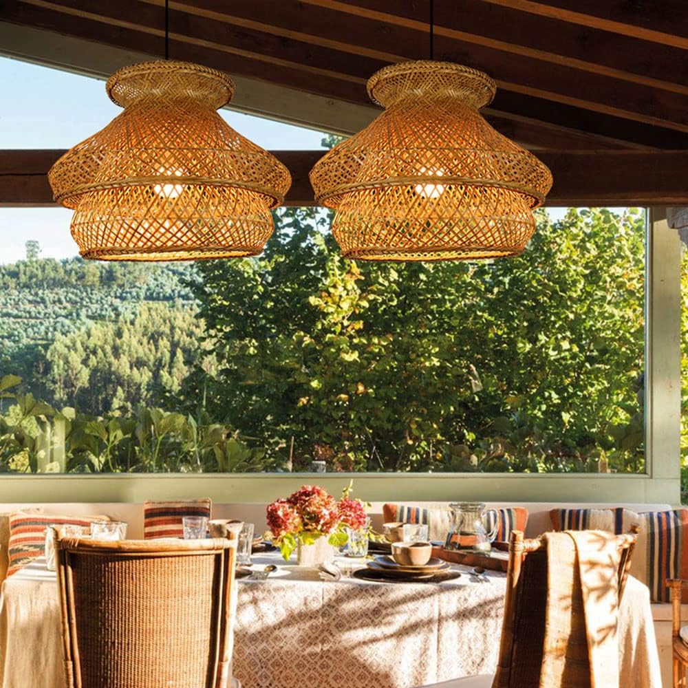 Handwoven Bamboo Outdoor Pendant — boho living room ceiling styling thumbnail 5