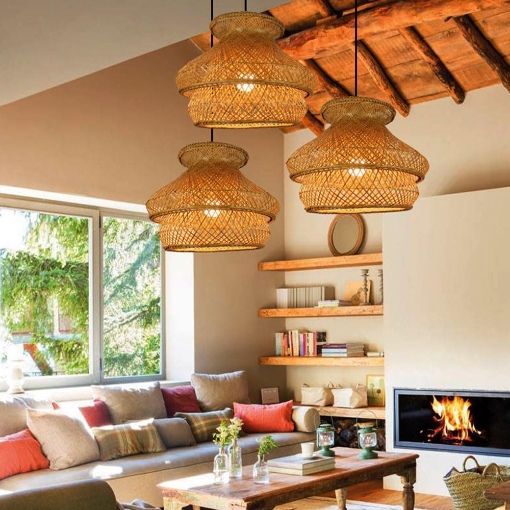 Handwoven Bamboo Outdoor Pendant — side profile showing the rattan cage shade thumbnail 6