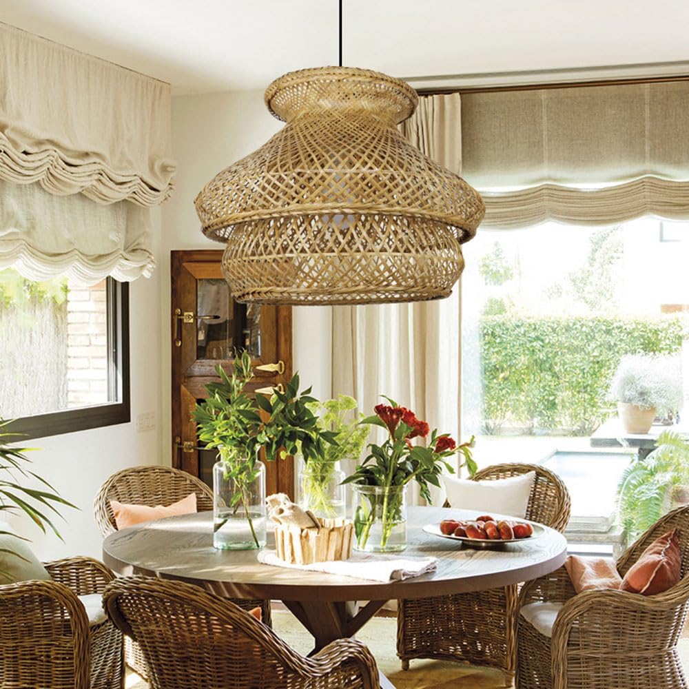 Handwoven Bamboo Outdoor Pendant — styled in a café interior thumbnail 3