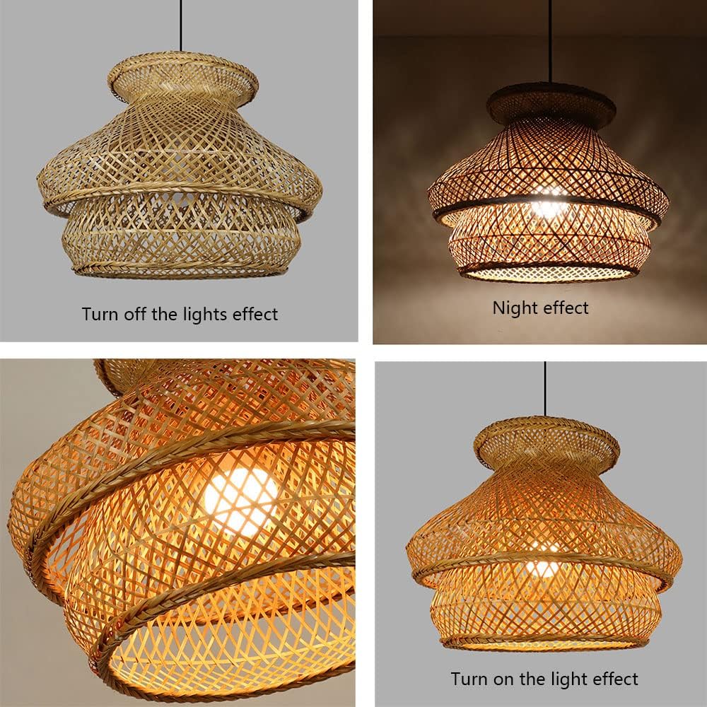 Handwoven Bamboo Outdoor Pendant — warm ambient glow at dusk thumbnail 4