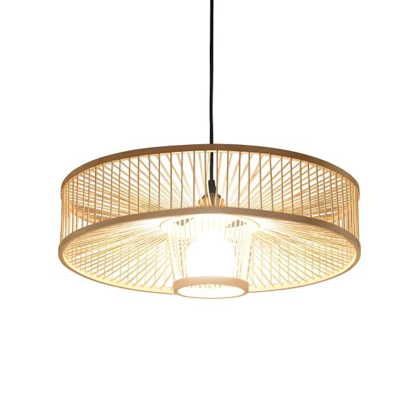 Natural Bamboo Basket Pendant — warm ambient glow at dusk thumbnail 4