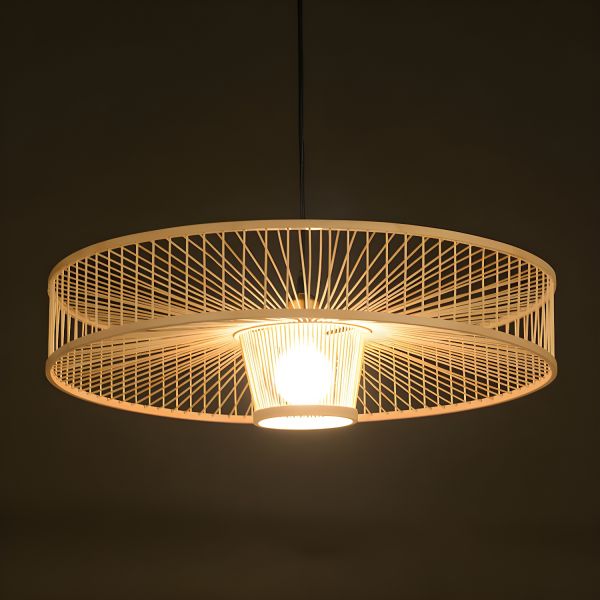 Natural Bamboo Basket Pendant — side profile showing the rattan cage shade thumbnail 6