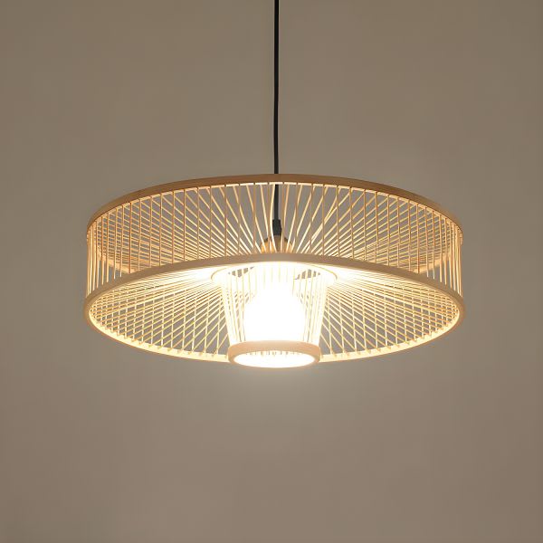 Natural Bamboo Basket Pendant — detail of the artisan weave pattern thumbnail 8