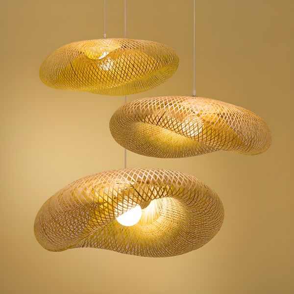 Artisan Bamboo Drum Pendant — close-up of the handwoven bamboo weave thumbnail 2