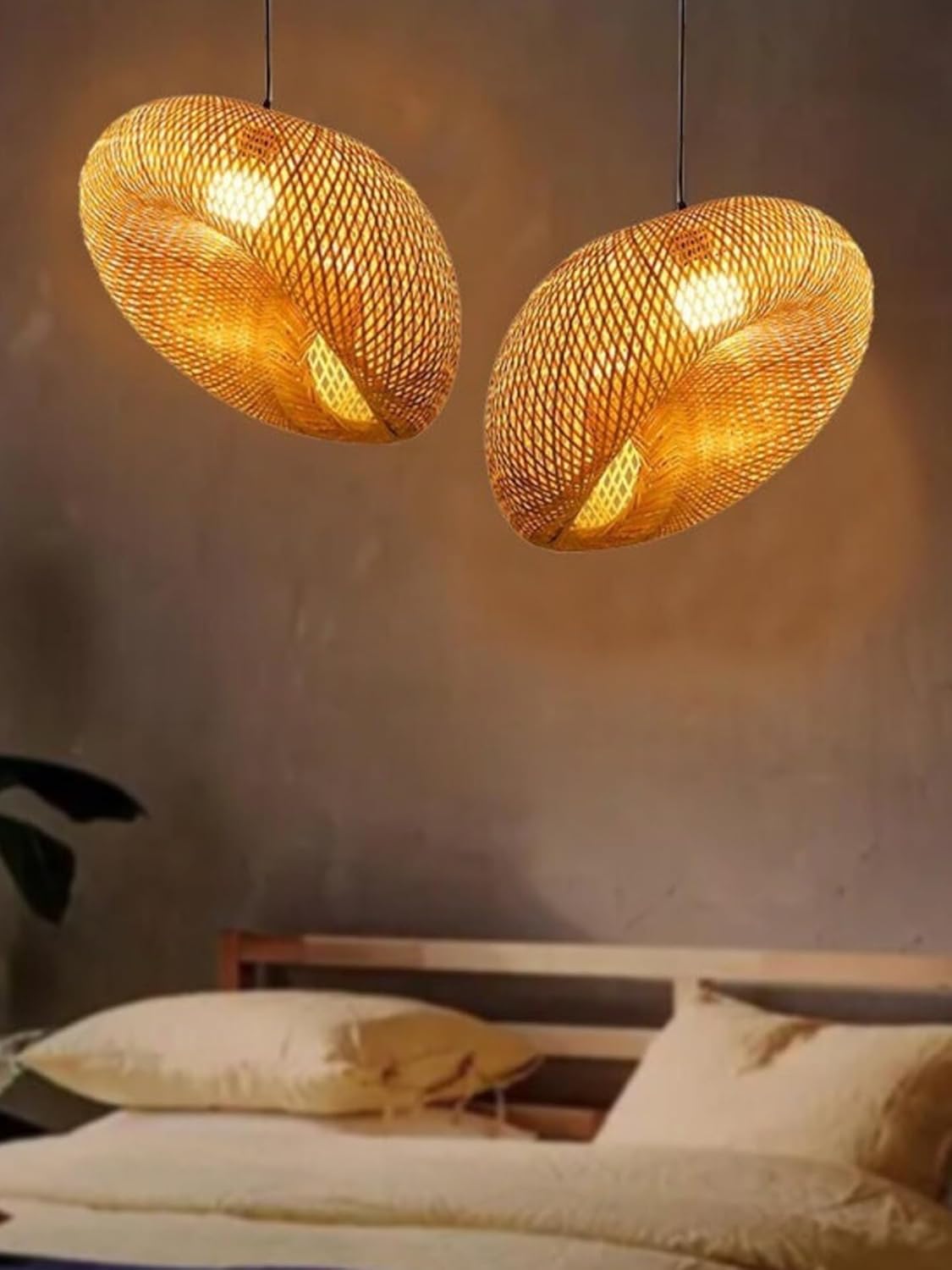 Artisan Bamboo Drum Pendant — warm ambient glow at dusk thumbnail 4
