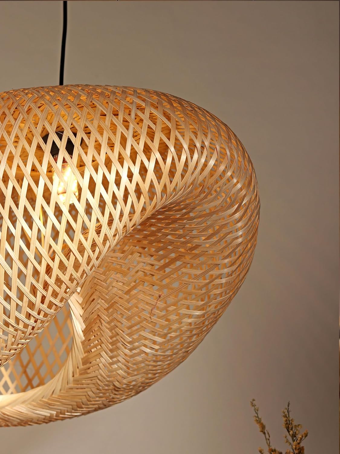 Artisan Bamboo Drum Pendant — detail of the artisan weave pattern thumbnail 8