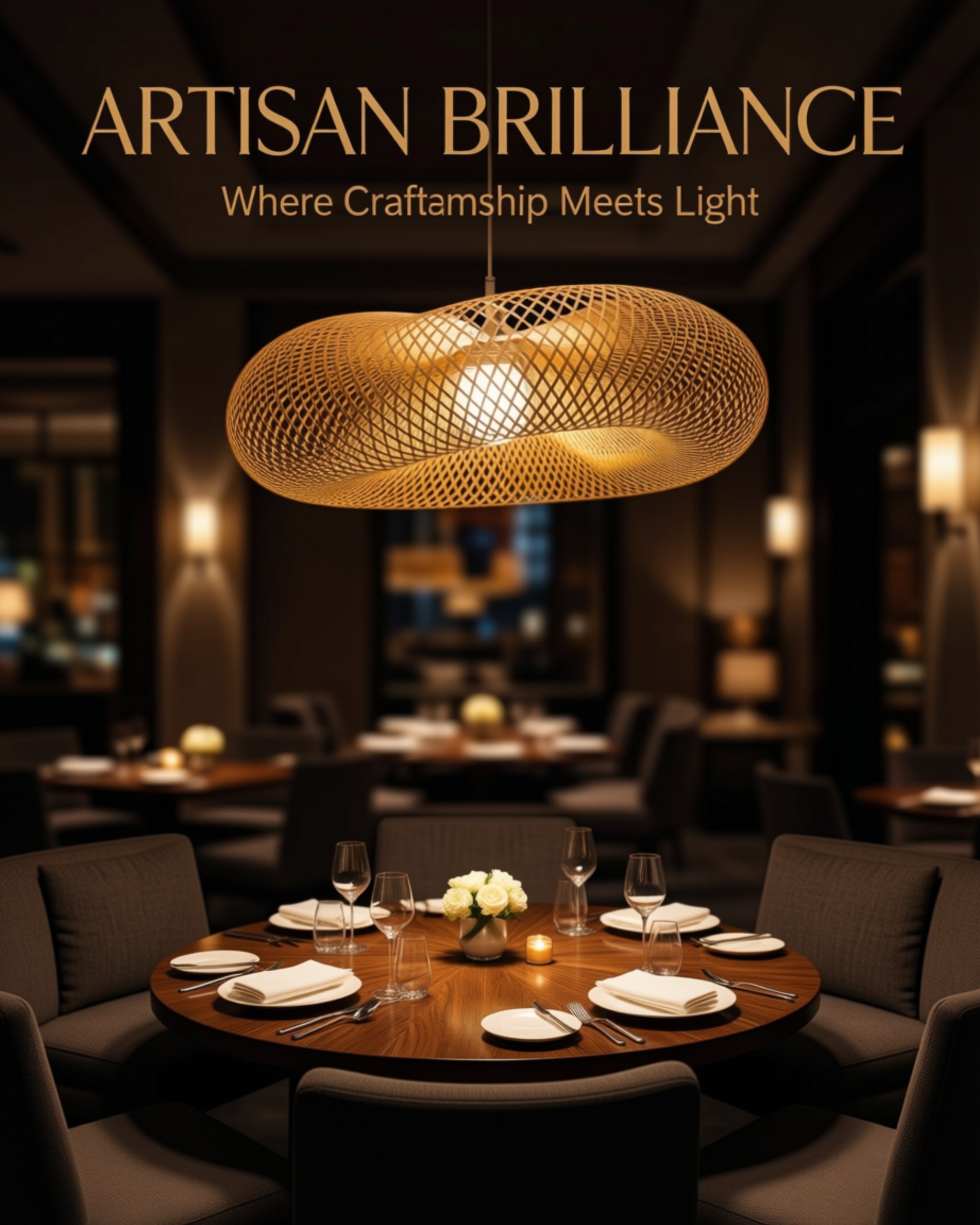 Artisan Bamboo Drum Pendant — installed in a restaurant setting thumbnail 9