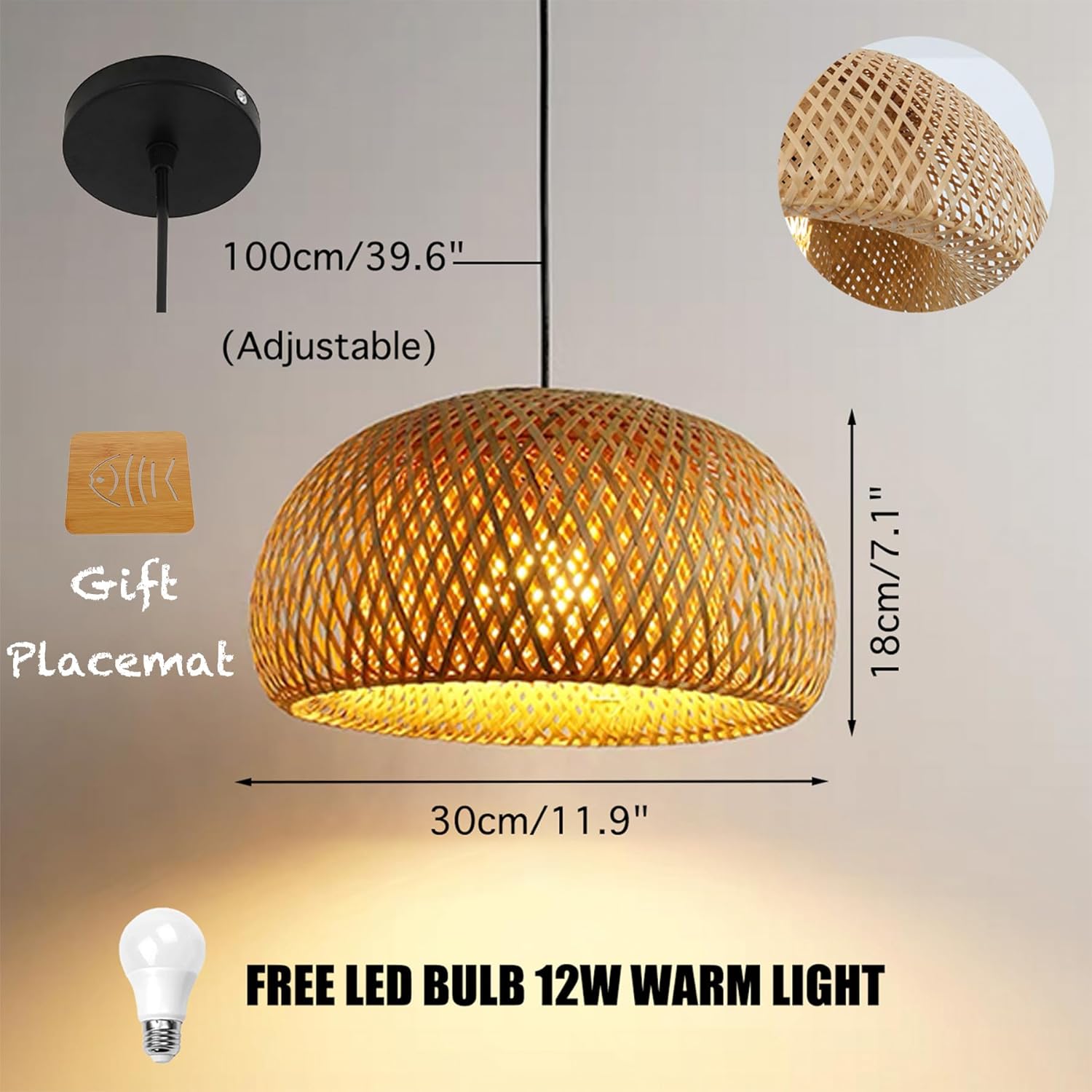 Classic Bamboo Weave Pendant — styled in a café interior thumbnail 3