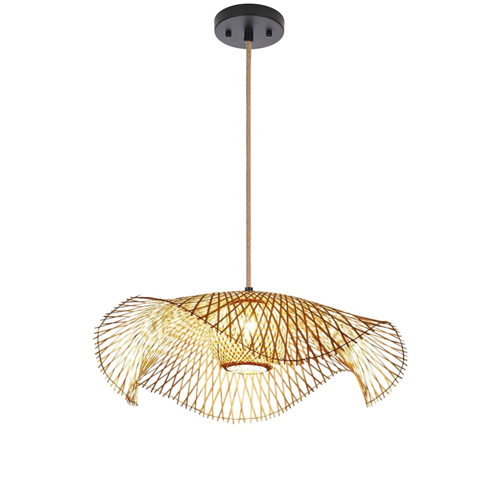 Lotus Leaf Bamboo Pendant Light — hanging over a dining table