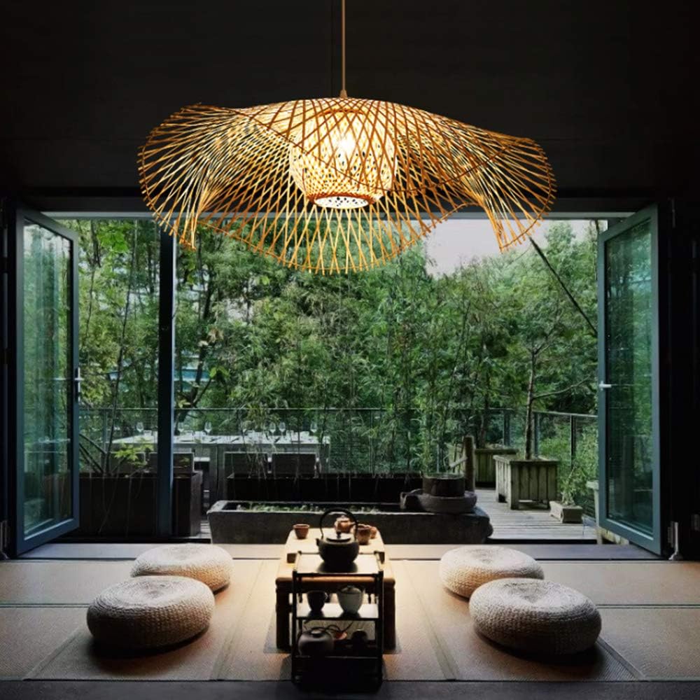 Lotus Leaf Bamboo Pendant Light — styled in a café interior thumbnail 3