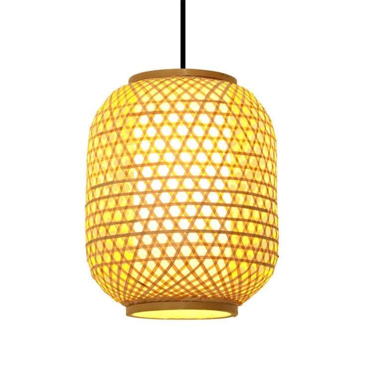 Handwoven Bamboo Bell Pendant — side profile showing the rattan cage shade thumbnail 6