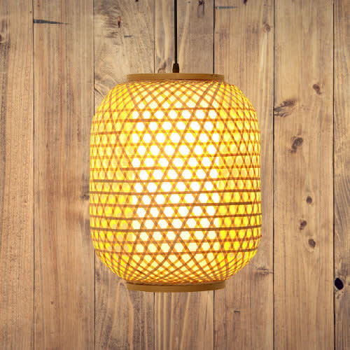 Handwoven Bamboo Bell Pendant — styled above a kitchen island thumbnail 7