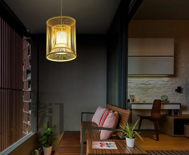 Bamboo Globe String Light Set — hung along a staircase or railing thumbnail 11