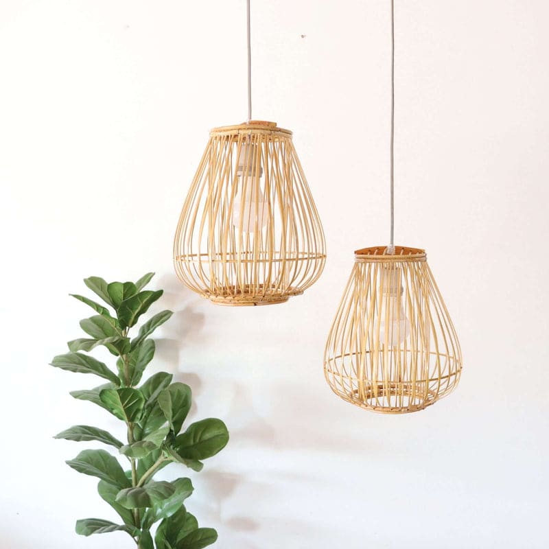 Handcrafted Bamboo Festoon Lights — strung across a balcony for warm ambient light