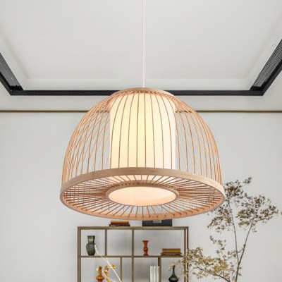 Asian Dome Bamboo Ceiling Light — close-up of a single handwoven bamboo shade thumbnail 2