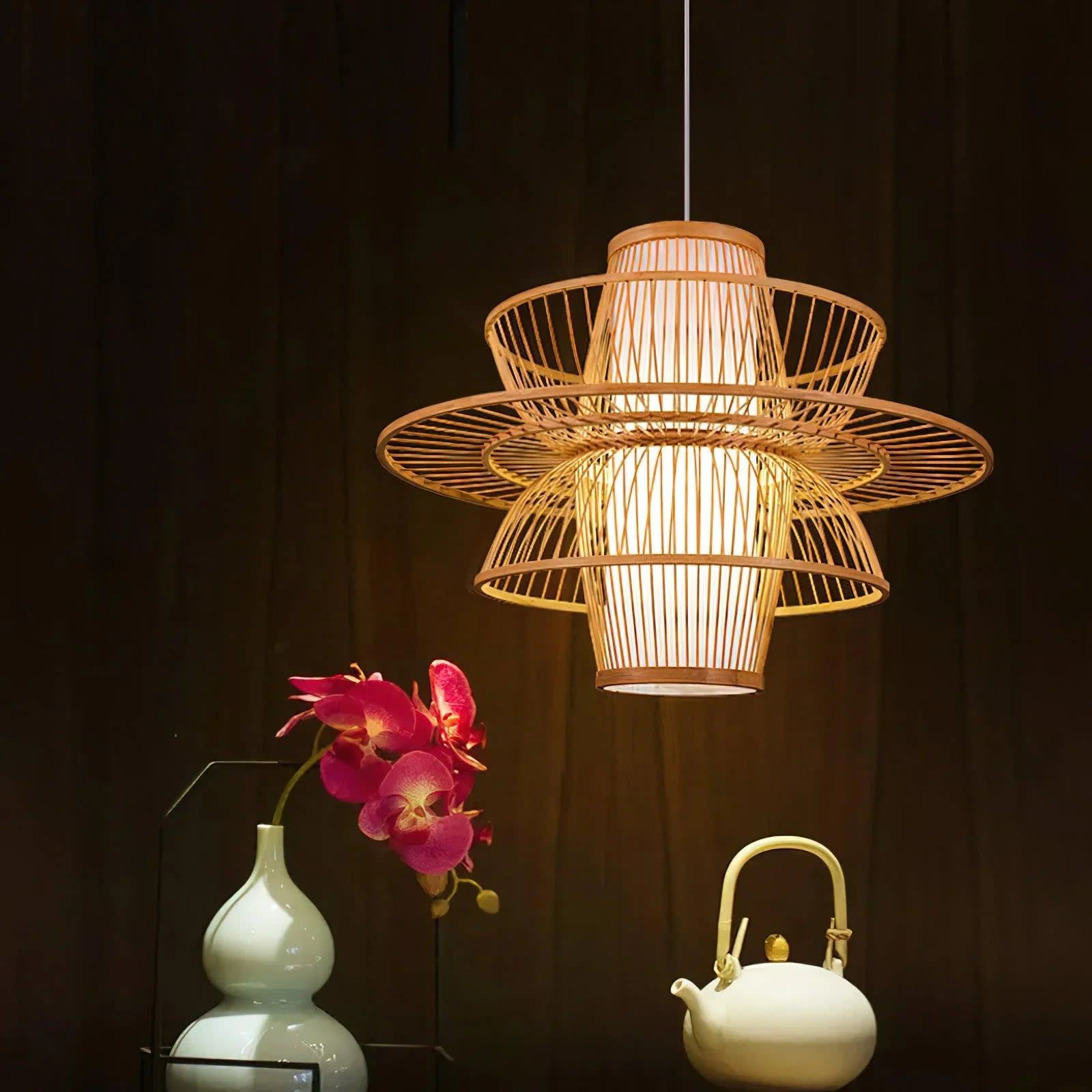 Handmade Bamboo Pendant Lamp — styled around a café patio thumbnail 3