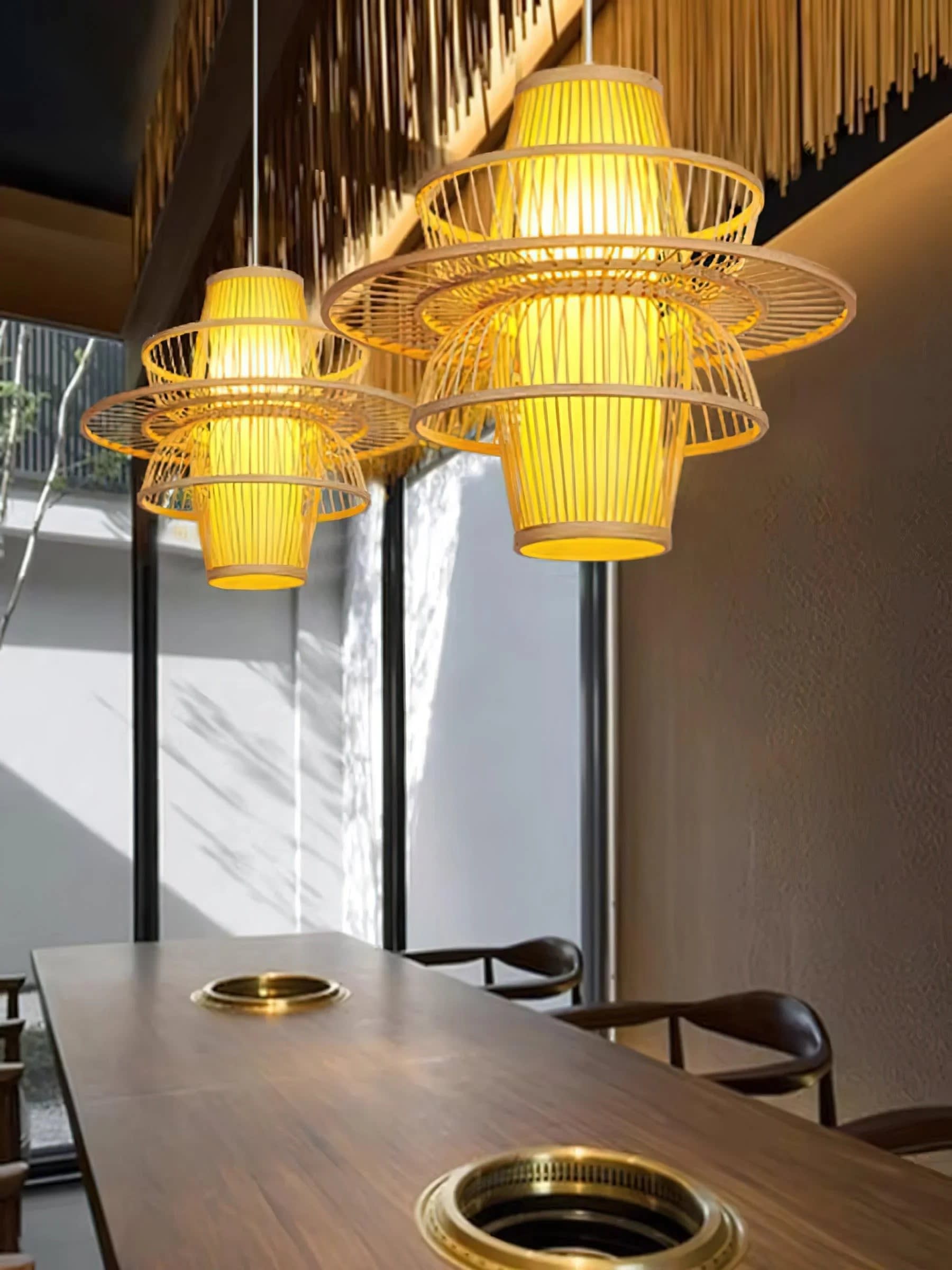 Handmade Bamboo Pendant Lamp — close-up of the natural rattan weave thumbnail 6