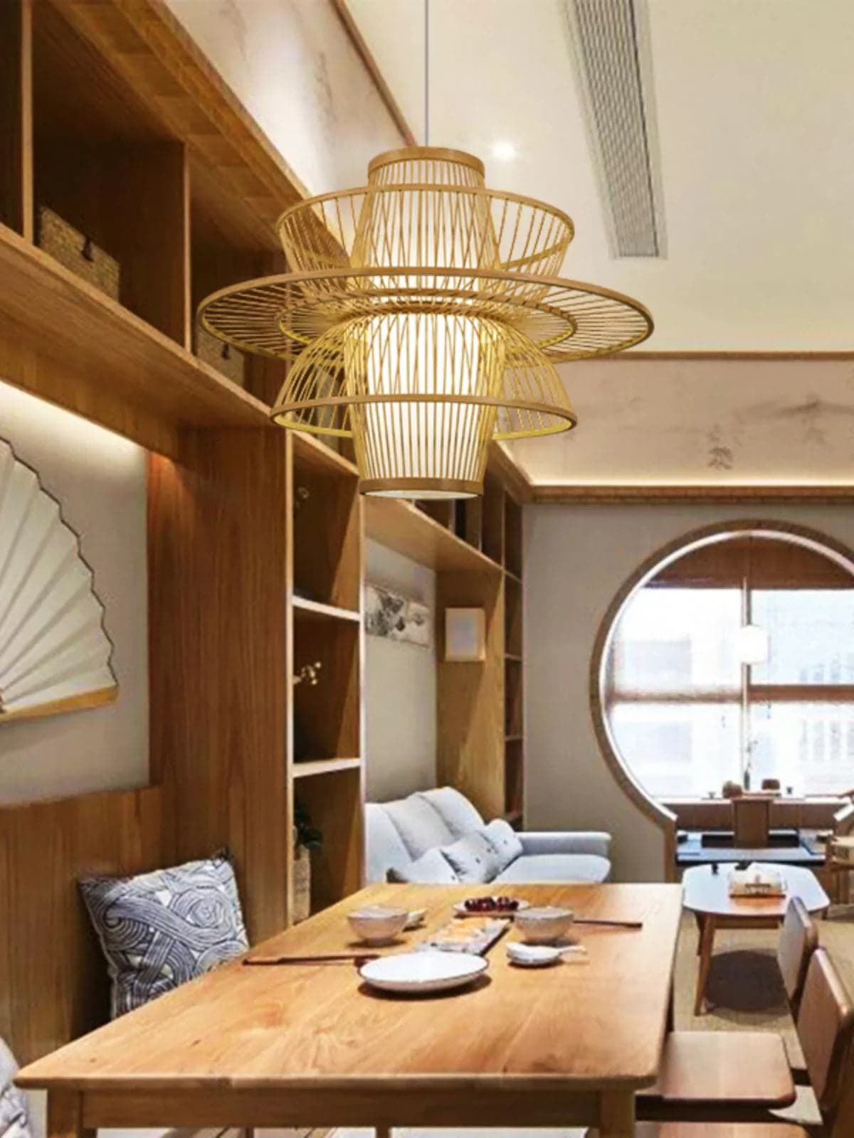 Handmade Bamboo Pendant Lamp — detail of the string light fittings thumbnail 9