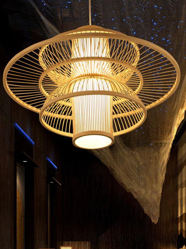 Handmade Bamboo Pendant Lamp — wrapped around a pergola or beam thumbnail 16