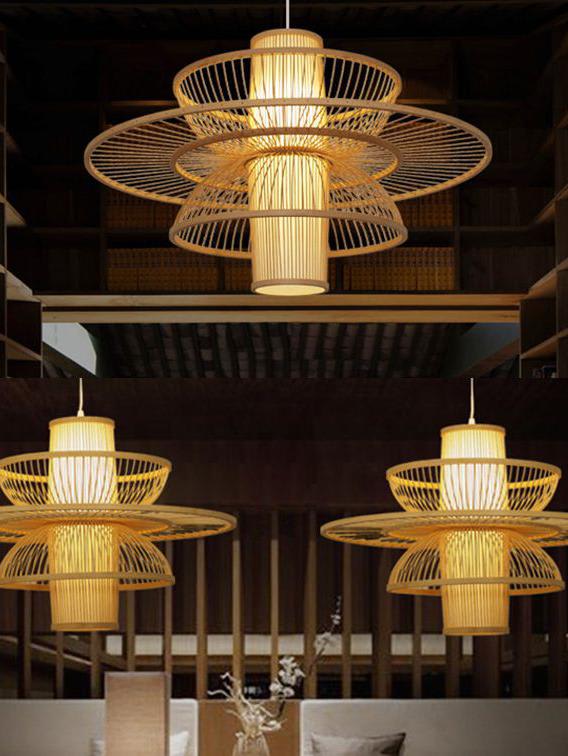 Handmade Bamboo Pendant Lamp — close-up showing warm LED glow through the weave thumbnail 17