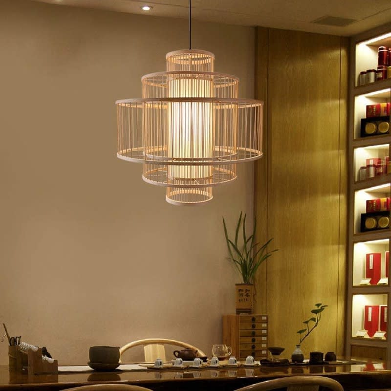 Bamboo Weave Hanging Light — styled around a café patio thumbnail 3