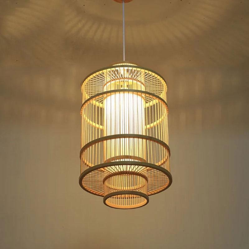 Bamboo Sphere Hanging Light — strung across a balcony for warm ambient light