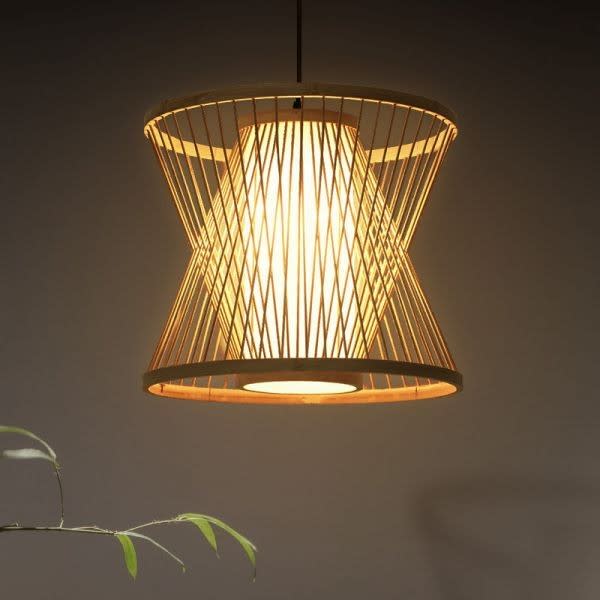 Natural Bamboo Cluster Lights — close-up of a single handwoven bamboo shade thumbnail 2