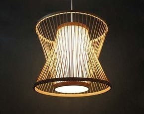 Natural Bamboo Cluster Lights — warm glow lit up at night thumbnail 7