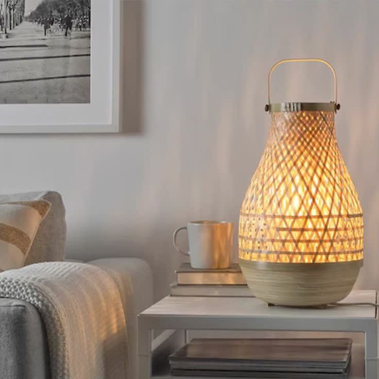 Natural Bamboo Desk Lamp — close-up of the handwoven bamboo shade thumbnail 2